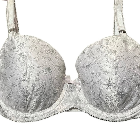 Victorias Secret Dream Angels Lined Bra Size 34D Lilac Purple Metallic Print - Picture 4 of 10